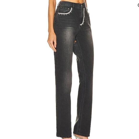 AREA NYC Crystal Backslit Jeans in Black Sz 6 - Picture 2 of 15